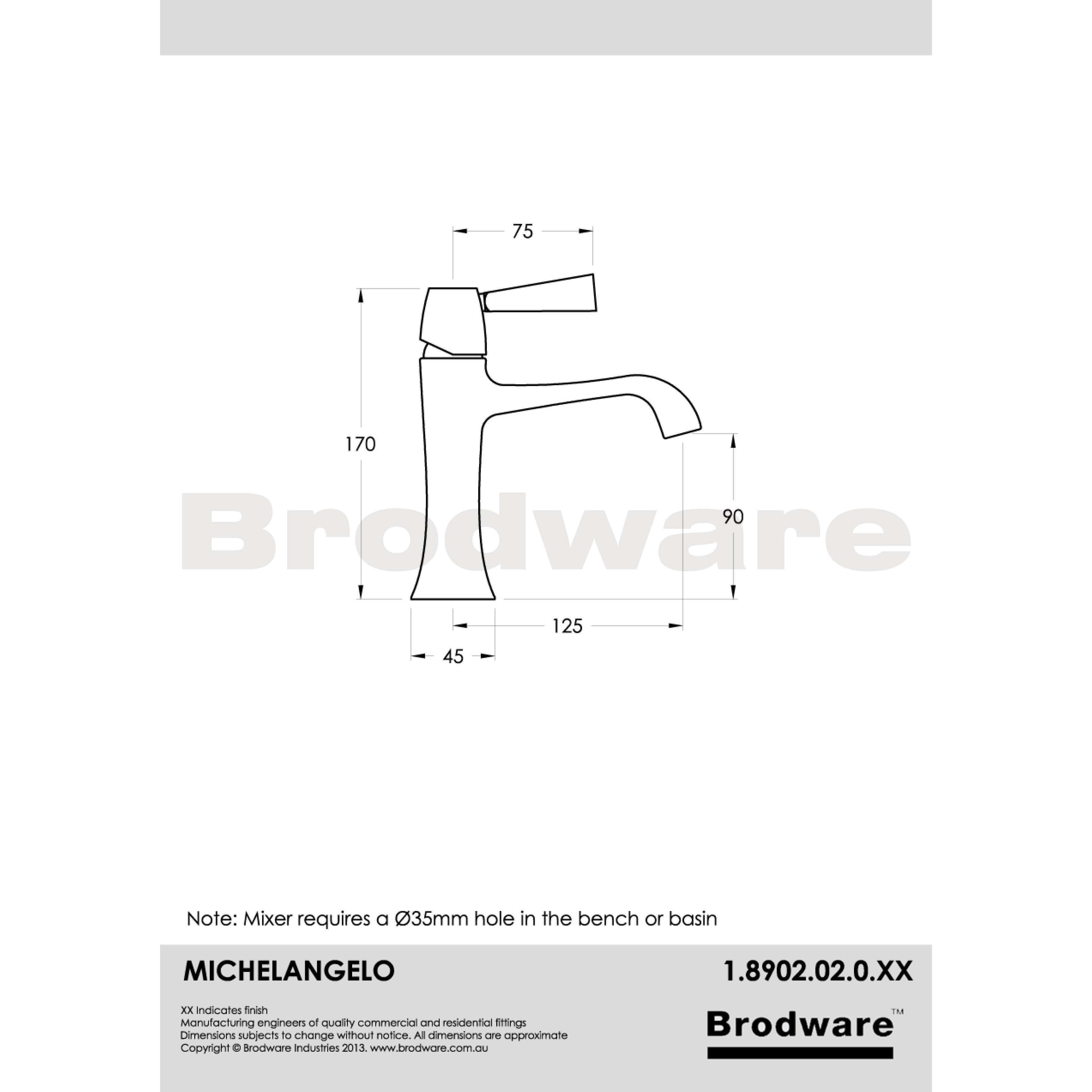 Brodware Michelangelo Basin Mixer Chrome 1.8902.02.0.01 - Burdens Plumbing