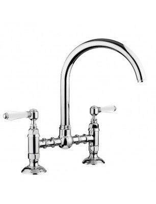 Canterbury Two-Hole Bridge Kitchen Sink Mixer Goose Neck Brushed Nickel - Burdens Plumbing