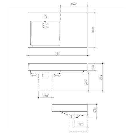 Caroma Liano Nexus 750 Wall Basin Rh 1Th 665415W - Burdens Plumbing