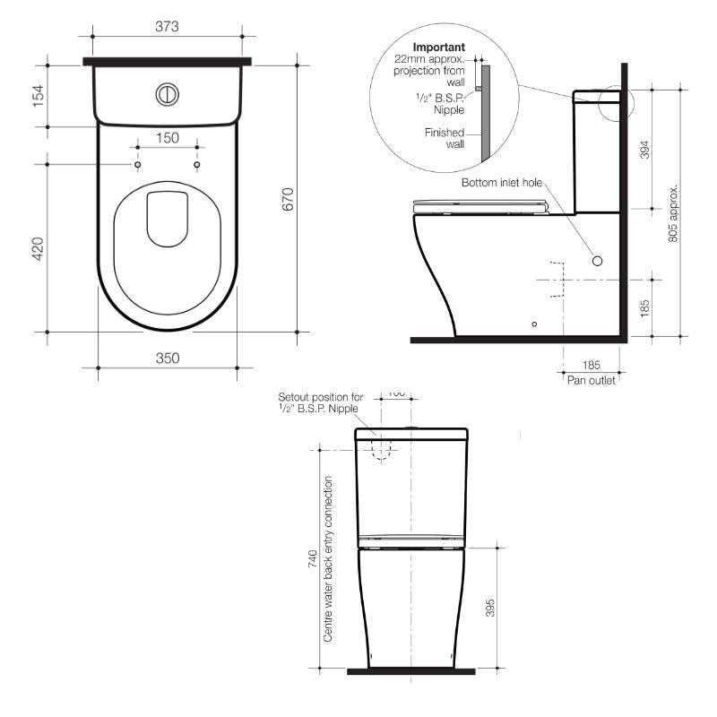 Caroma Lunaplus Bottom Inlet Suite With Liano Soft Close Seat - Burdens Plumbing