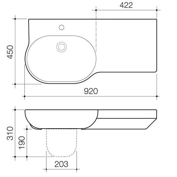 Caroma Opal 920 Wall Basin Right Hand White 1Th - Burdens Plumbing