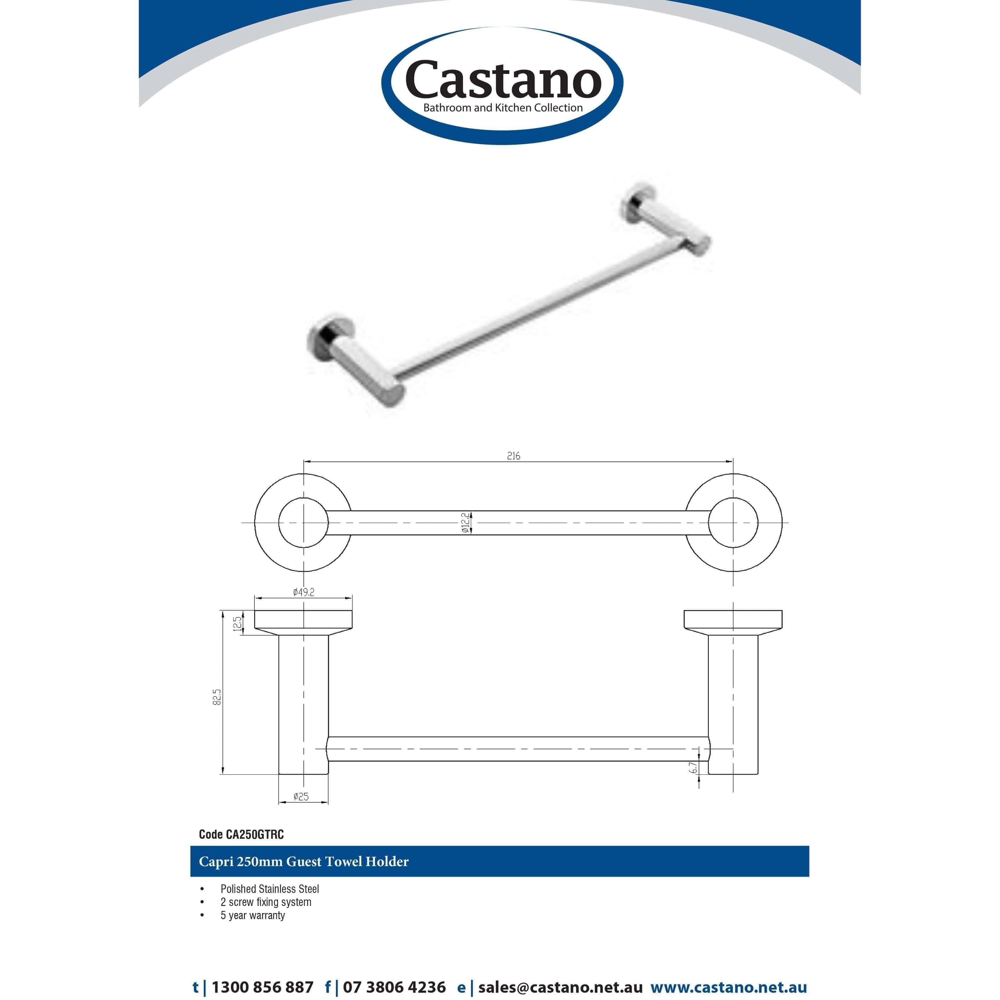 Castano Capri 250mm Guest Towel Holder Chrome Ca250Strc - Burdens Plumbing