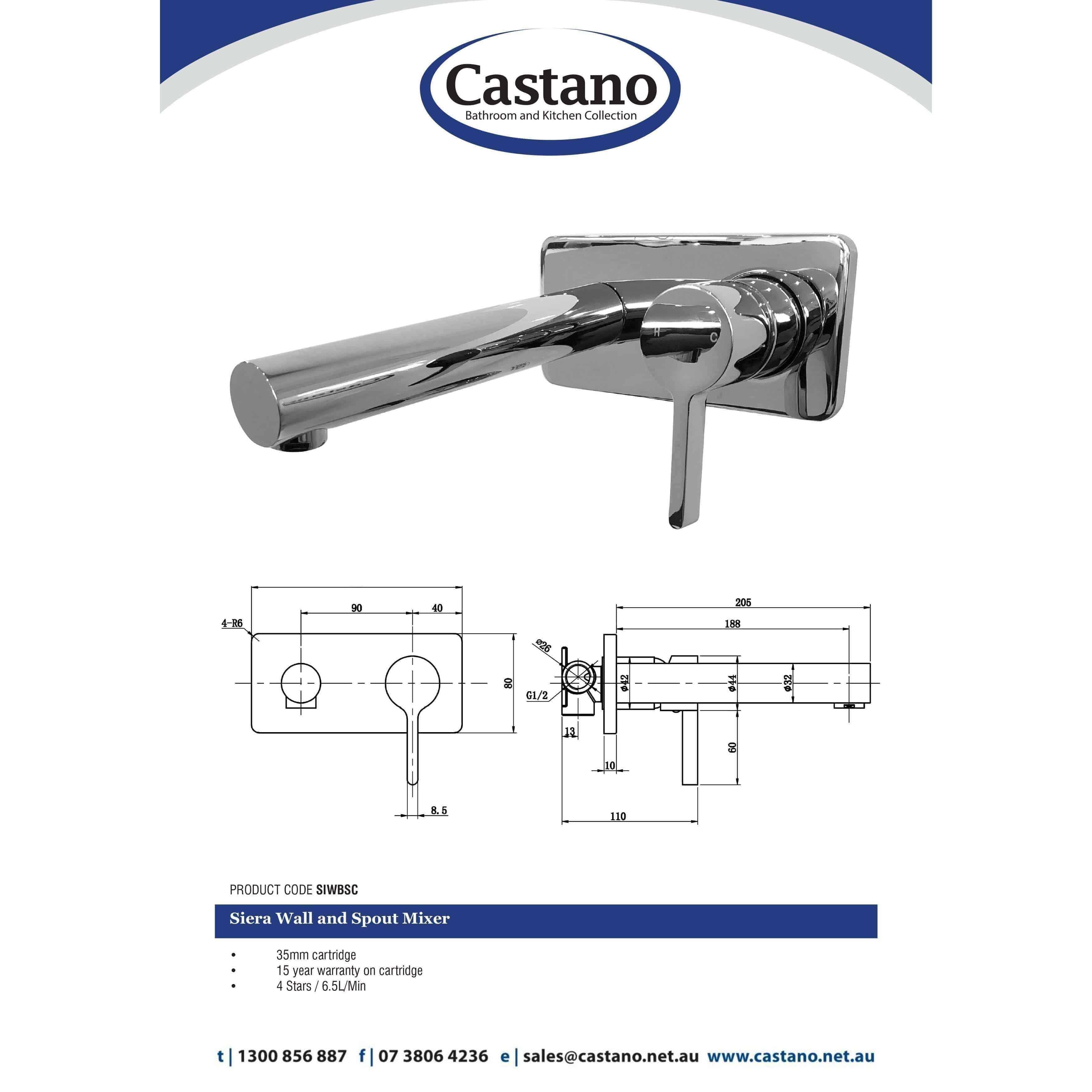 Castano Siera Wall And Spout Mixer Chrome - Burdens Plumbing