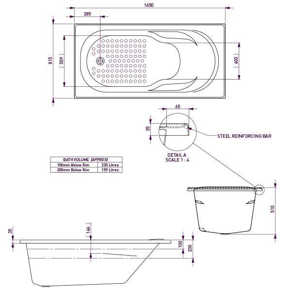 Decina Modena Shower Bath 1800 X 820 X 510 White - Burdens Plumbing