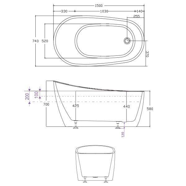 Decina Piccolo Black 1500mm Freestanding Bath - Burdens Plumbing