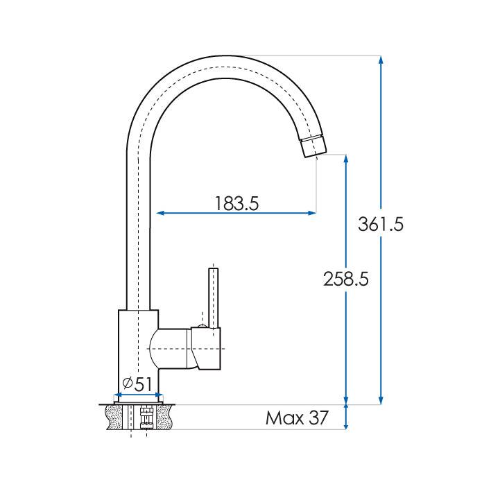 Di Lusso Acta Gooseneck Mixer Retractable Dual Spray Polished Silver - Burdens Plumbing