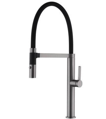 Ect Romeo Gun Metal Sink Mixer With Black Hose - Burdens Plumbing