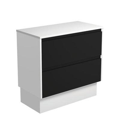 Fienza Amato 900mm Vanity Floor Standing Black Cab White Side Panels & Kick - Burdens Plumbing