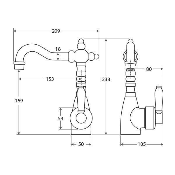 Fienza Eleanor Shepherds Crook Basin Mixer - Matte Black/Ceramic - Burdens Plumbing