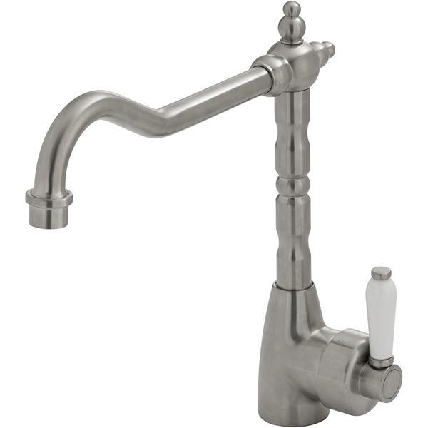 Fienza Eleanor Shepherds Crook Sink Mixer - Brushed Nickel/Ceramic - Burdens Plumbing