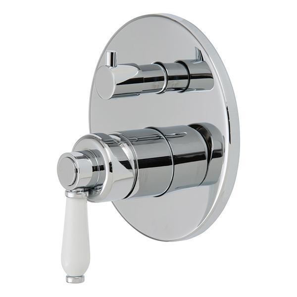Fienza Eleanor Wall Mixer With Divertor Chrome With White Ceramic Handle - Burdens Plumbing