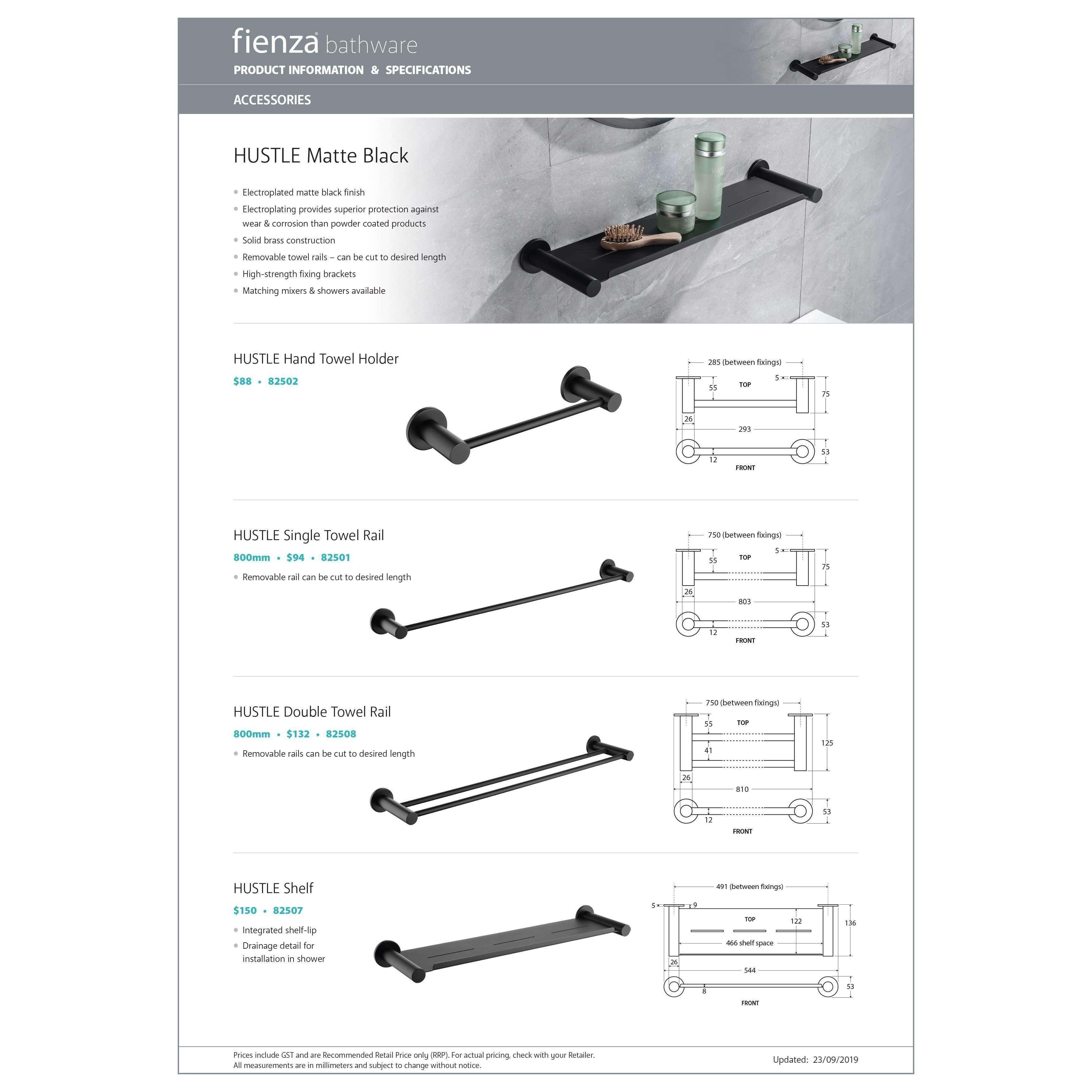 Fienza Hustle 800mm Single Towel Rail Matte Black 82501 - Burdens Plumbing