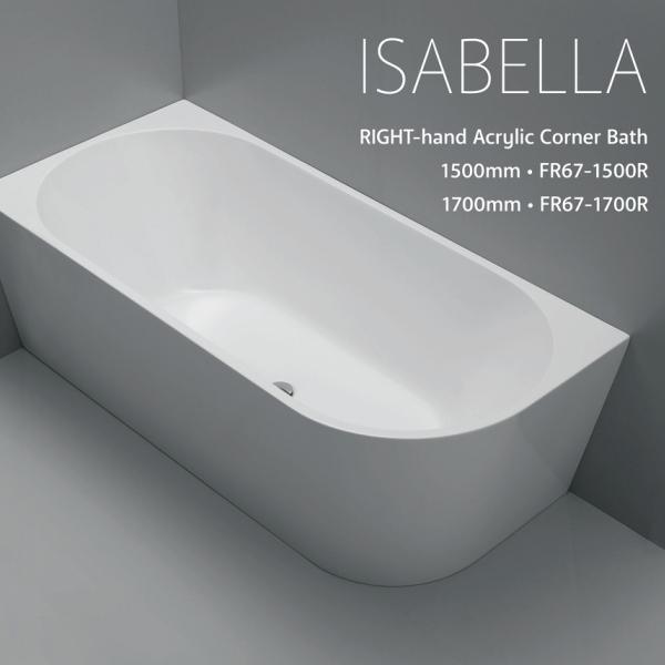 Fienza Isabella Right Hand Acrylic Corner Freestanding Bath 1500X750X600mm - Burdens Plumbing