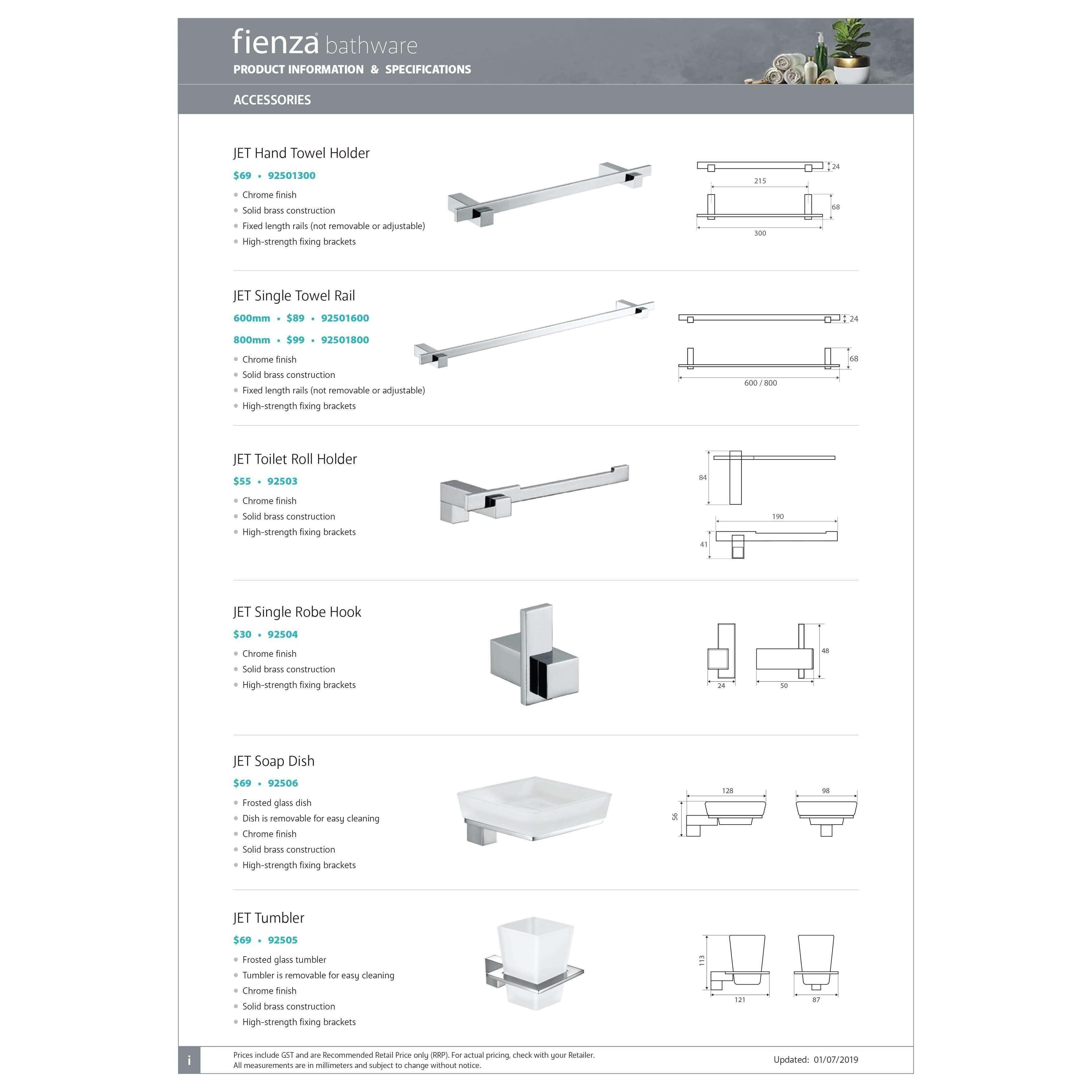 Fienza Jet Single Towel Rail 600mm Chrome - Burdens Plumbing