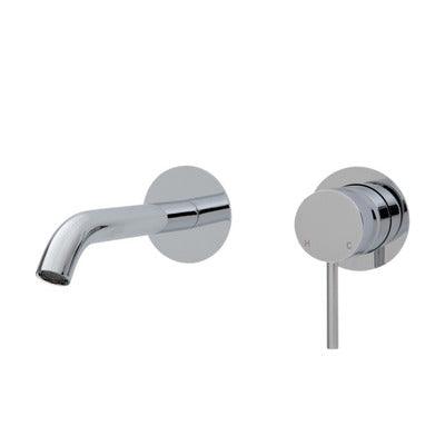 Fienza Kaya Basin/Bath Wall Mixer 160mm Outlet Set Chrome Round Chrome Plates - Burdens Plumbing