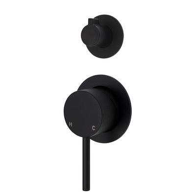 Fienza Kaya Divertor Mixer Matte Black Small Round Matte Black Plates - Burdens Plumbing