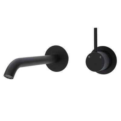 Fienza Kaya Up Basin/Bath Mixer 200mm Outlet Set Matte Black Round Matte Black Plates - Burdens Plumbing