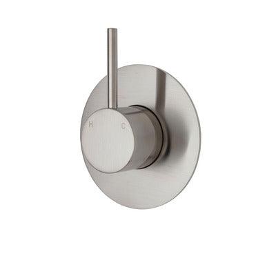 Fienza Kaya Up Wall Mixer Brushed Nickel Large Round Brushed Nickel Plate - Burdens Plumbing