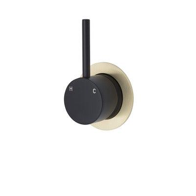 Fienza Kaya Up Wall Mixer Mate Black Minimal Round Urban Brass Plate - Burdens Plumbing