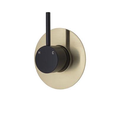 Fienza Kaya Up Wall Mixer Matte Black Large Round Urban Brass Plate - Burdens Plumbing