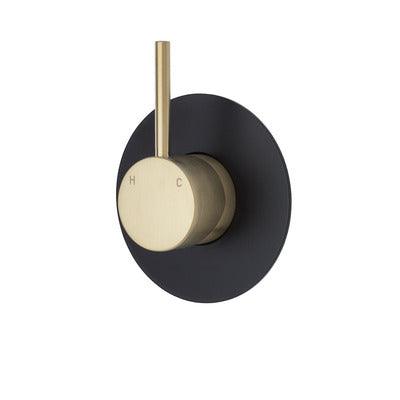 Fienza Kaya Up Wall Mixer Urban Brass Large Round Matte Black Plate - Burdens Plumbing