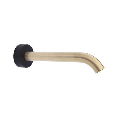 Fienza Kaya Wall Basin/Bath 180mm Outlet Urban Brass With Matte Black Plate - Burdens Plumbing