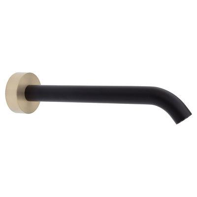 Fienza Kaya Wall Basin/Bath 220mm Outlet Matte Black With Urban Brass Plate - Burdens Plumbing