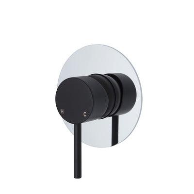 Fienza Kaya Wall Mixer Matte Black Large Round Chrome Plate - Burdens Plumbing