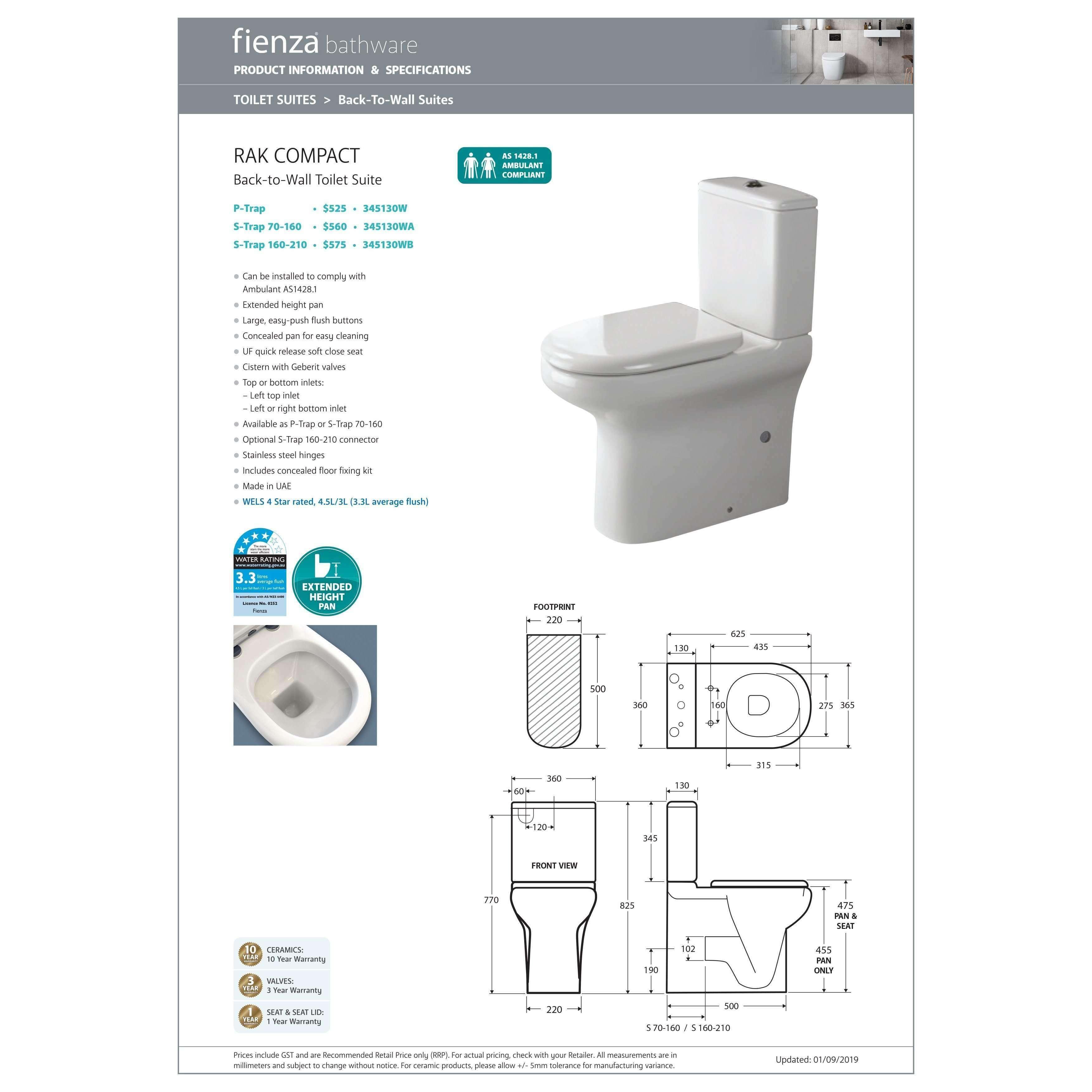 Fienza Rak Compact Toilet Suite P Trap - Burdens Plumbing