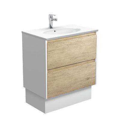 Fienza Rotondo Amato 750 Scandi Oak Vanity On Kicker Matte White Panels - Burdens Plumbing