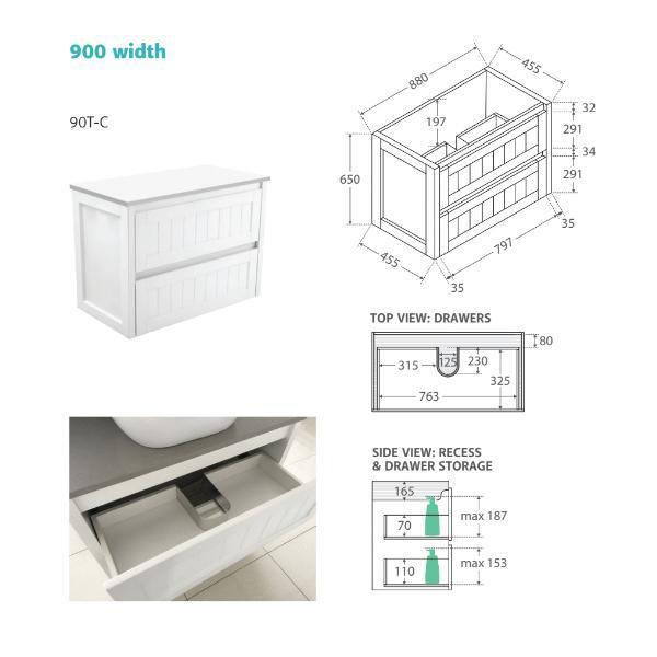 Fienza Rotondo Ceramic 1200 Hampton Wall Hung Cabinet 1 Tap Hole - Burdens Plumbing