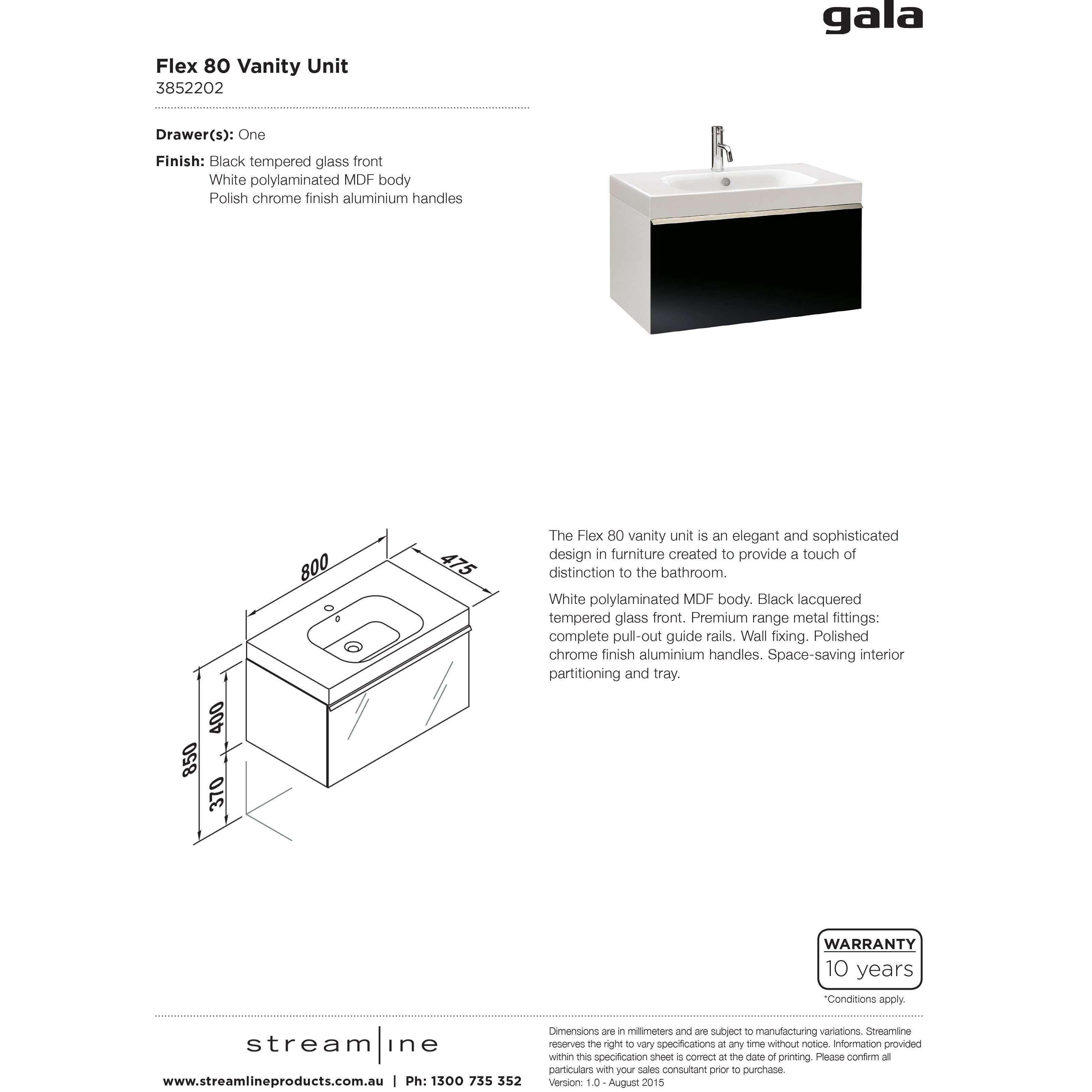 Gala Flex Wash Basin Base Unit Cabinet Black 1 Drw - Burdens Plumbing