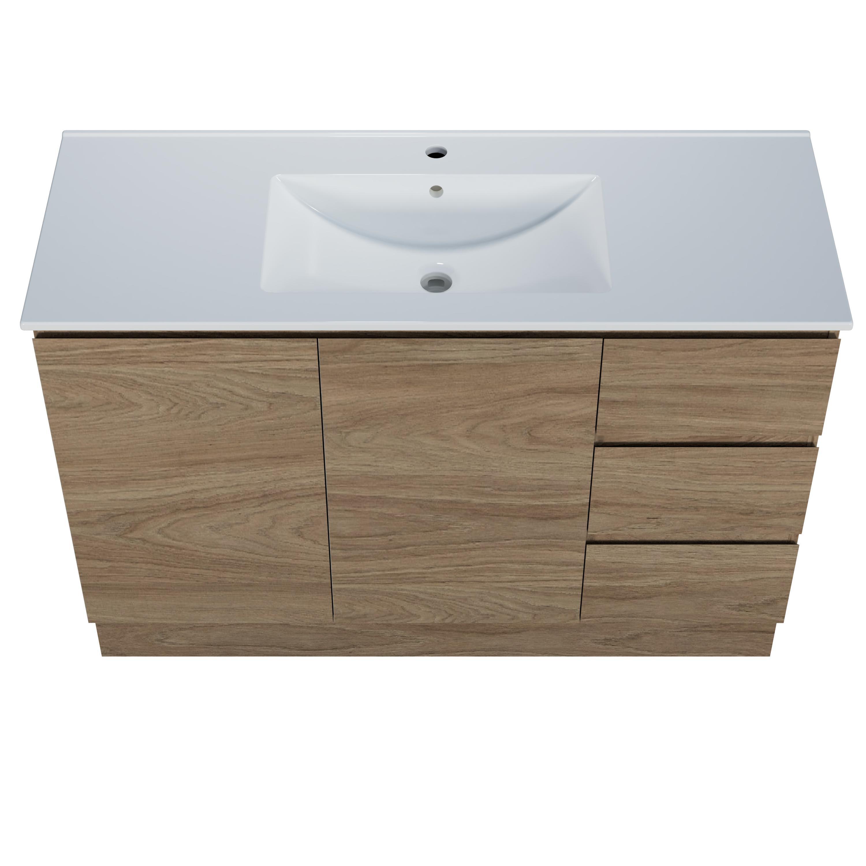 Harmony Three Drawer Vanity 1200mm, Centre Bowl Alpha Top, Floor Standing - Burdens Plumbing