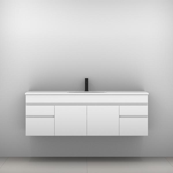 INDIANA VANITY 1500MM ALPHA DOUBLE BOWL CERAMIC TOP WALL HUNG(TIMBERLN P#:I152AW) - Burdens Plumbing