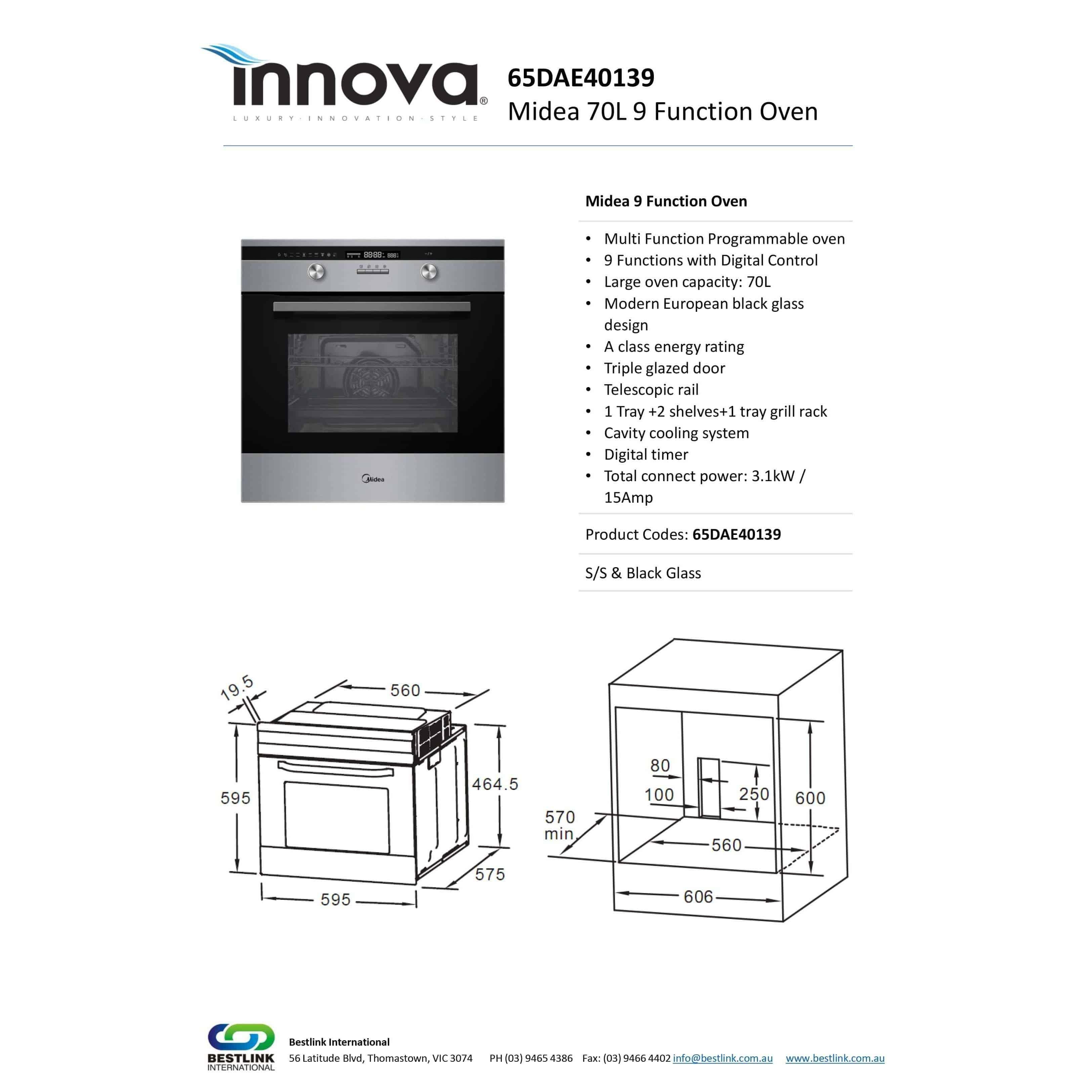 Innova Midea 70L 9 Function Oven - Burdens Plumbing