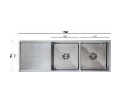 Interchange Uptown 250 Double Bowl Sink & Drainer 1300 X 450 X 250 Radius Corner Utr6 - Burdens Plumbing