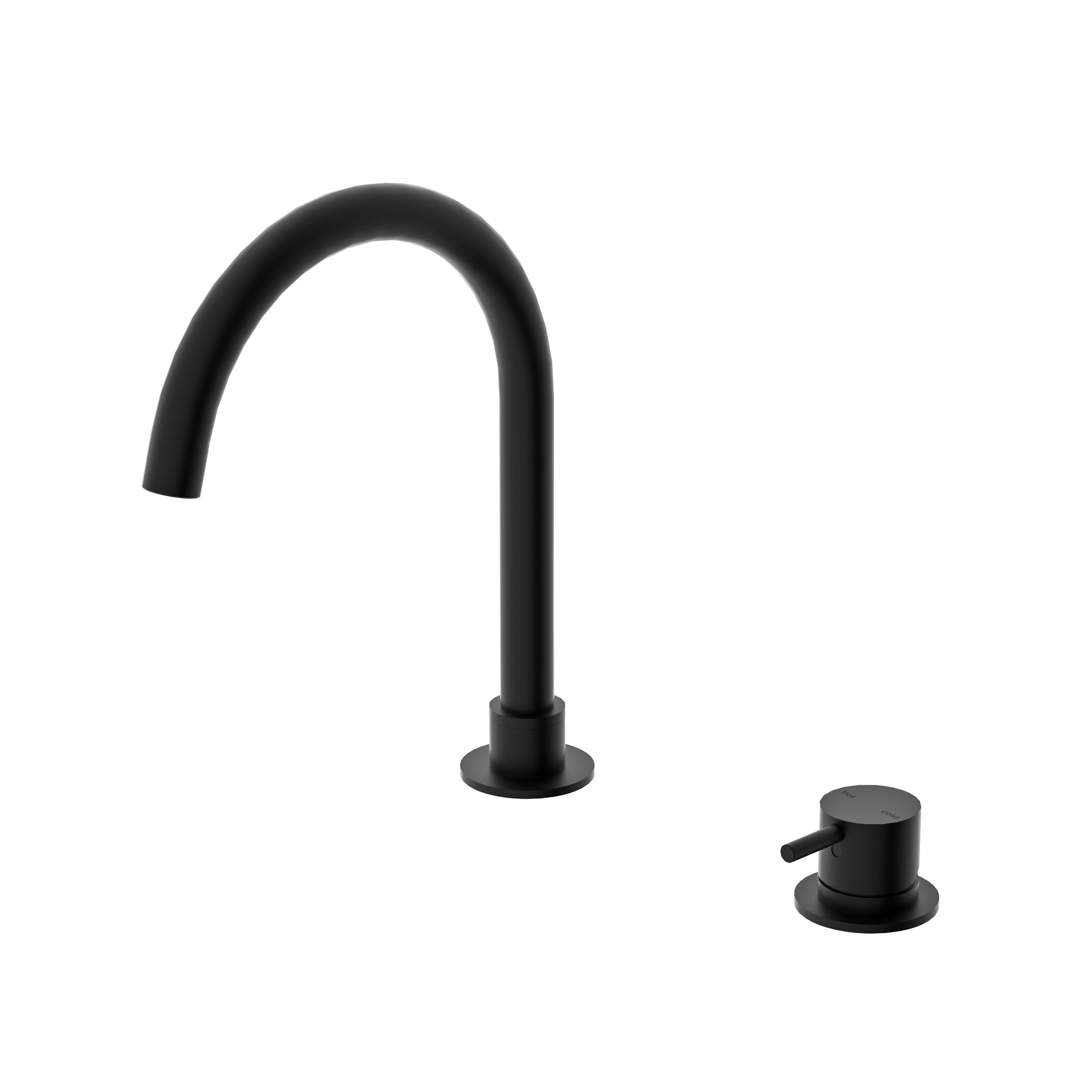 Mecca Hob Basin Mixer Round Spout Matt Black - Burdens Plumbing