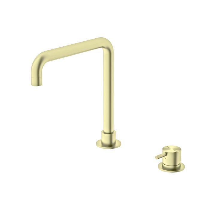 Mecca Hob Basin Mixer Square Spout Brushed Gold - Burdens Plumbing