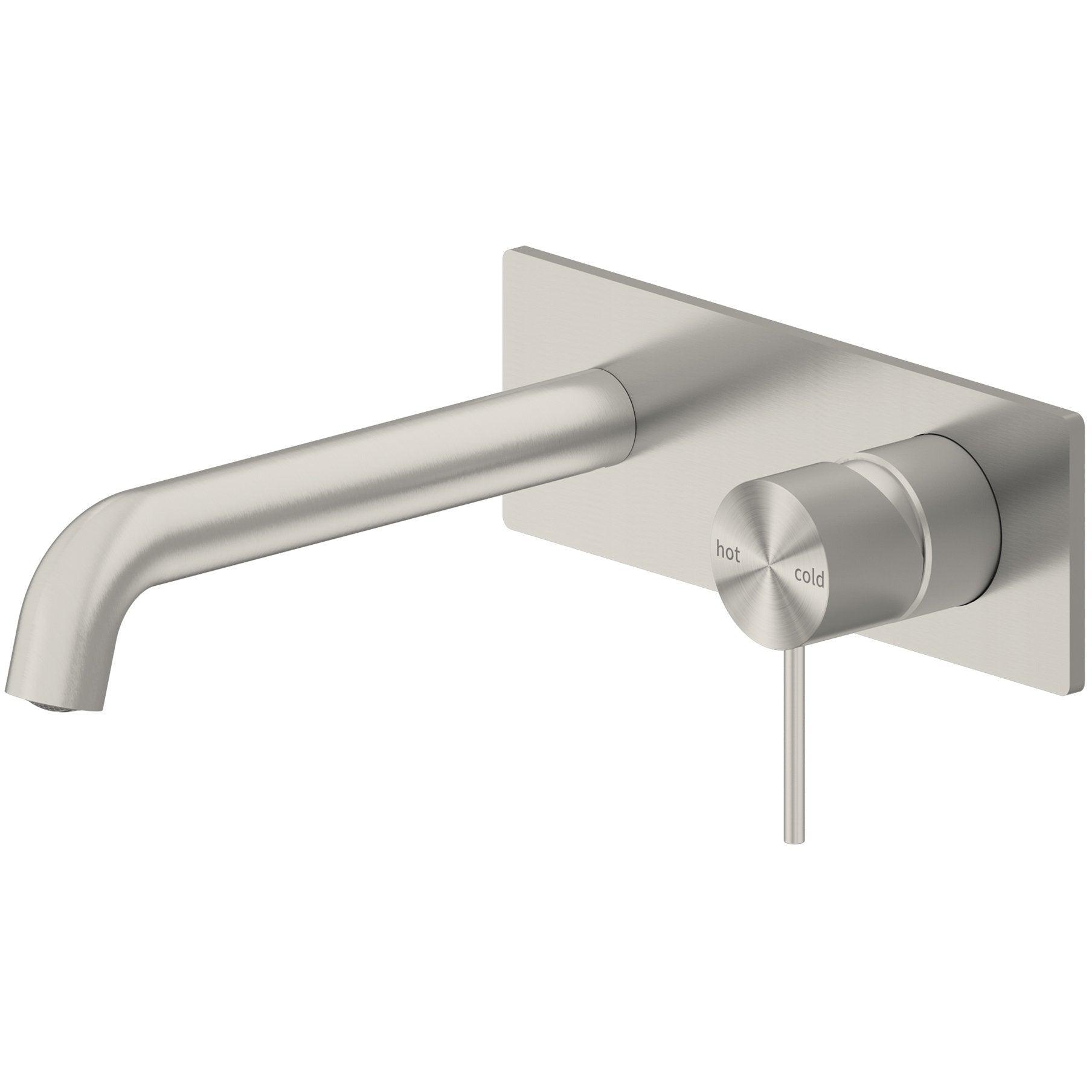 Mecca Wall Basin Mixer 180mm Spout Brushed Nickel - Burdens Plumbing