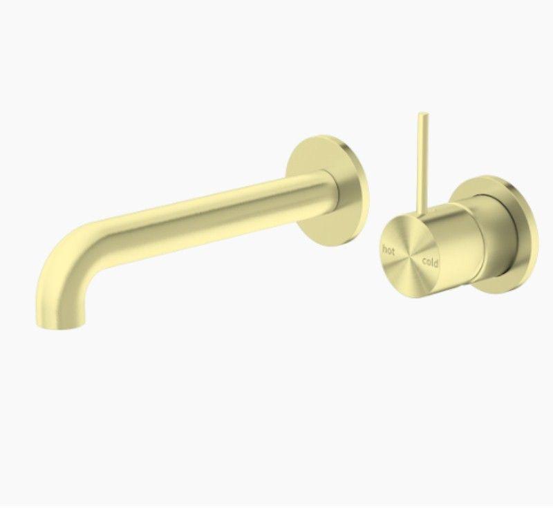 Mecca Wall Basin Mixer Sep Bp Handle Up 180mm Spout Brushed Gold - Burdens Plumbing