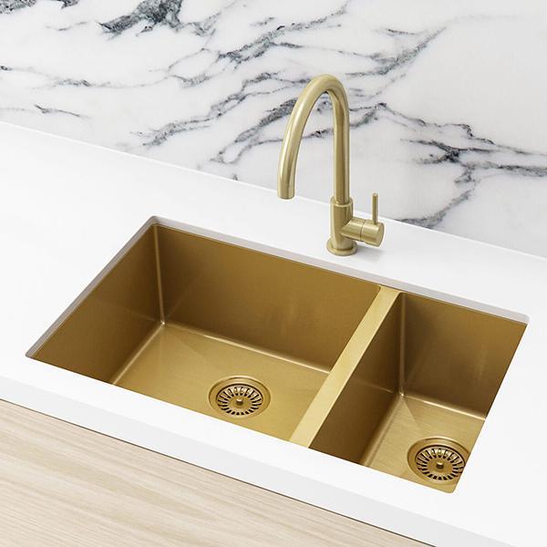 Meir Double Bowl Pvd Kitchen Sink 670mm - Brushed Bronze Gold - Burdens Plumbing
