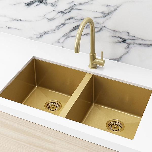Meir Double Bowl Pvd Kitchen Sink 760mm - Brushed Bronze Gold - Burdens Plumbing