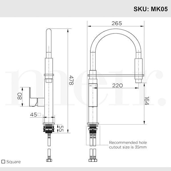 Meir Flexible Matte Black Kitchen Mixer - Burdens Plumbing