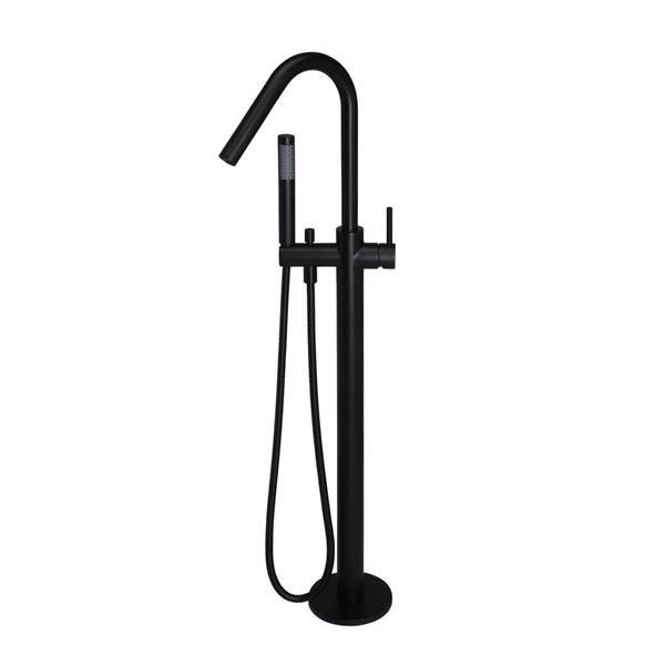 Meir Freestanding Round Bath Mixer With Hand Spray - Black - Burdens Plumbing