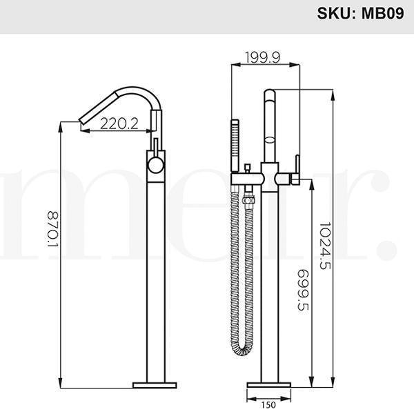 Meir Freestanding Round Bath Mixer With Hand Spray - Black - Burdens Plumbing