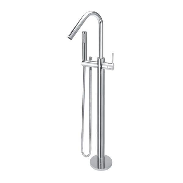 Meir Freestanding Round Bath Mixer With Hand Spray - Chrome - Burdens Plumbing