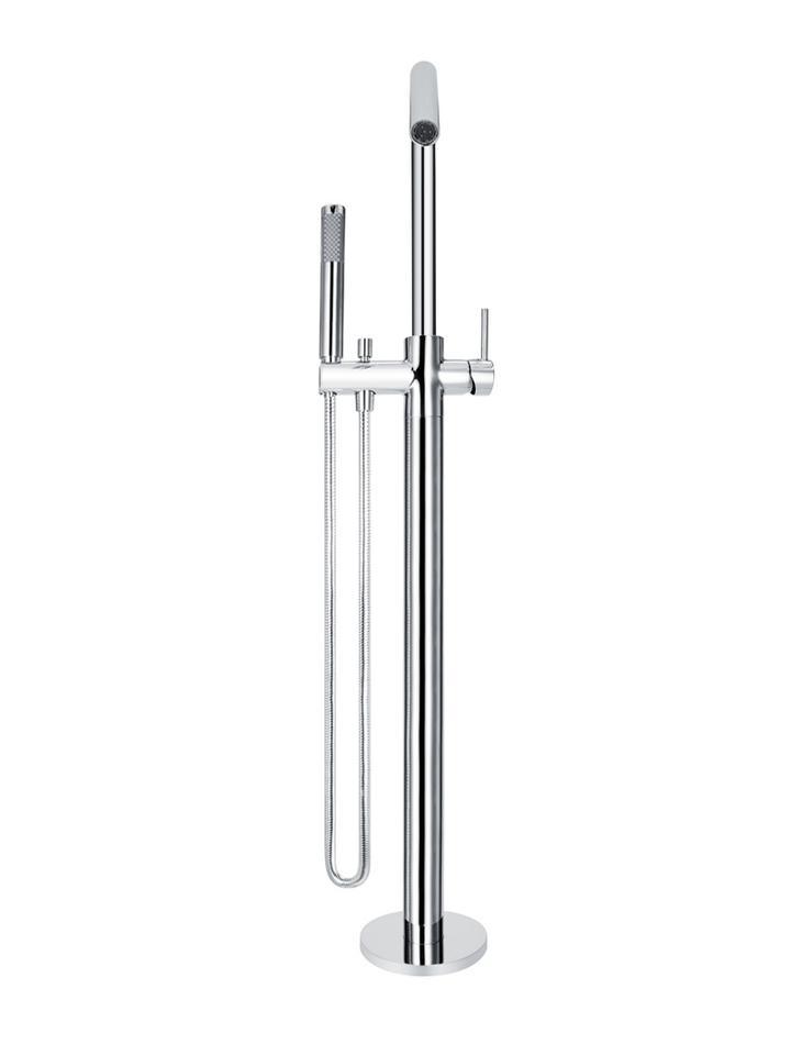 Meir Freestanding Round Bath Mixer With Hand Spray - Chrome - Burdens Plumbing