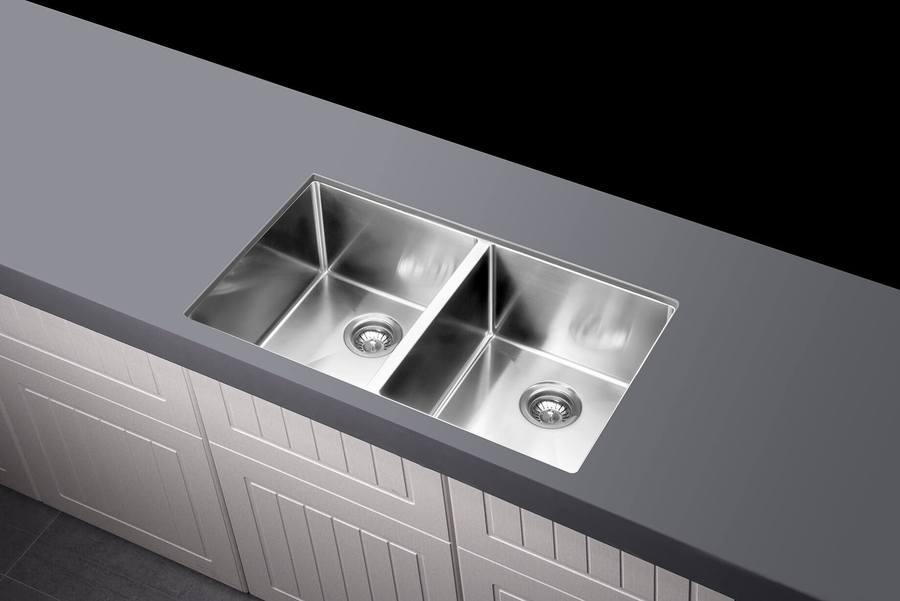 Meir Kitchen Sink Double Bowl 670mm X 440mm - Brushed Nickel - Burdens Plumbing