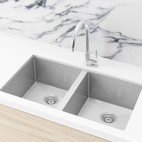 Meir Kitchen Sink Double Bowl 760mm X 440mm - Brushed Nickel - Burdens Plumbing