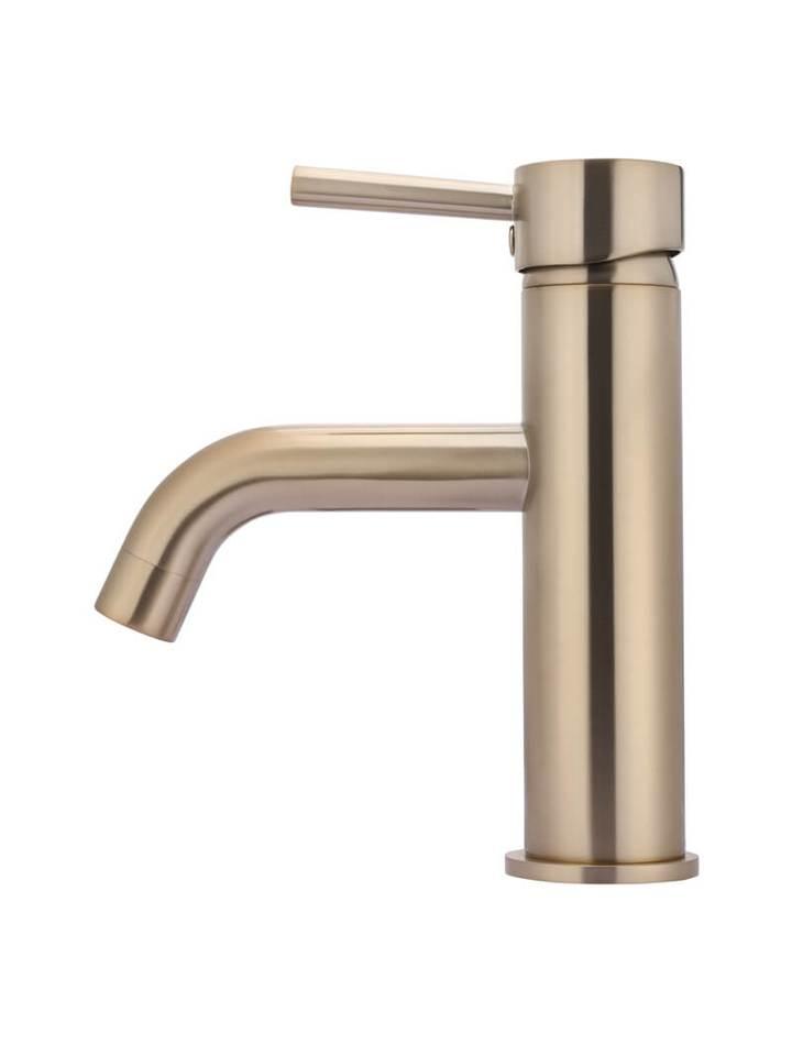 Meir Round Champagne Basin Mixer With Curved Spout - Burdens Plumbing